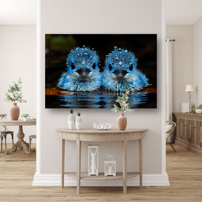 Blauwe Vogels in Ochtenddauw canvas