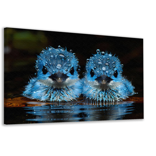 Blauwe Vogels in Ochtenddauw canvas