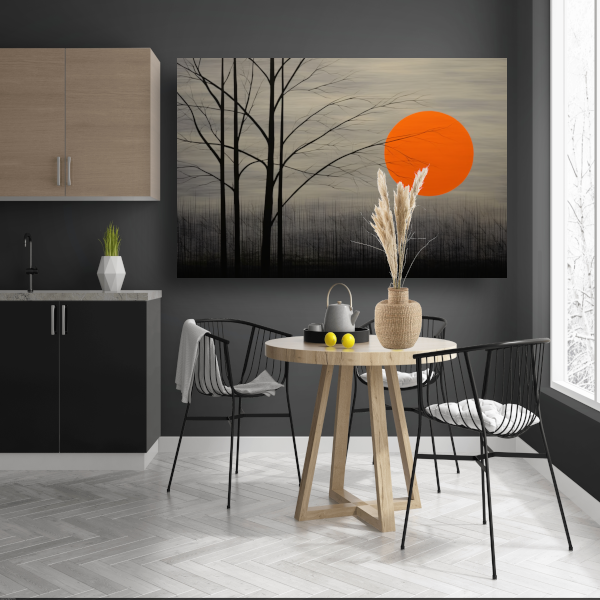 Landschap in primaire kleuren canvas met baklijst