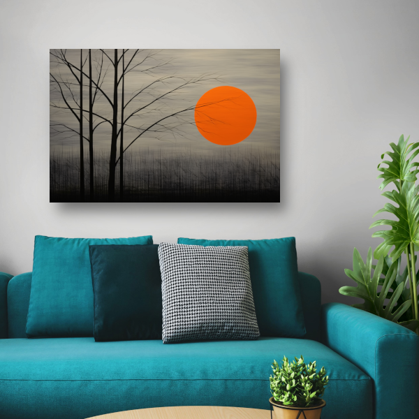 Landschap in primaire kleuren canvas met baklijst