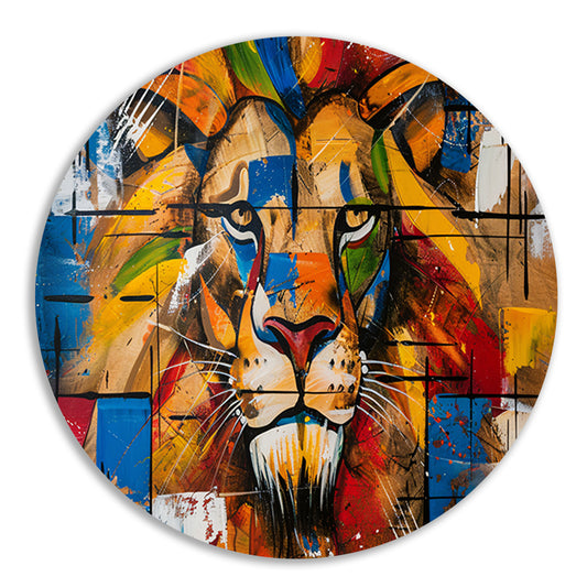 Kleurrijk abstract schilderij van een leeuw forex muurcirkel