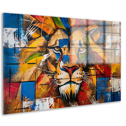 Kleurrijk abstract schilderij van een leeuw acrylglas