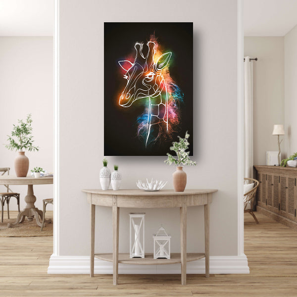 Abstracte Nevelige Kleurrijke Giraffe Lijnkunst poster