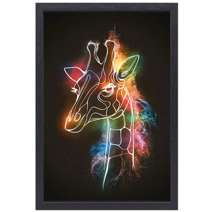 Abstracte Nevelige Kleurrijke Giraffe Lijnkunst canvas met baklijst