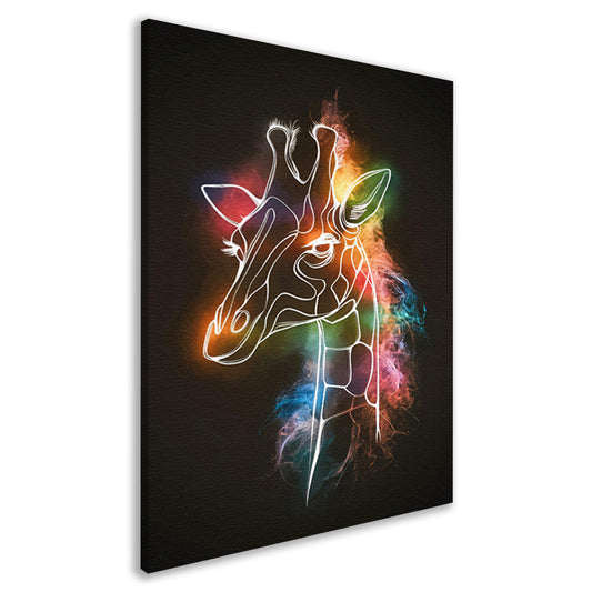 Abstracte Nevelige Kleurrijke Giraffe Lijnkunst canvas