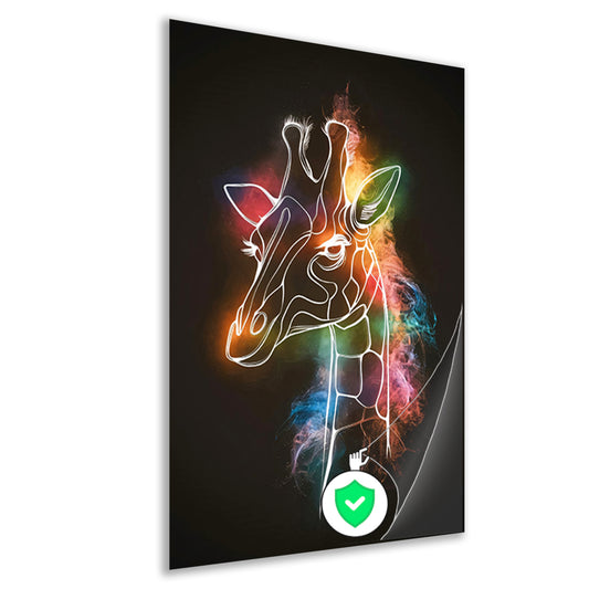 Abstracte Nevelige Kleurrijke Giraffe Lijnkunst poster