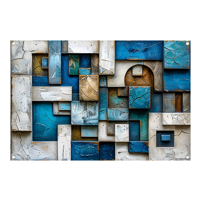 Moderne abstracte compositie in blauw en bruin tuinposter