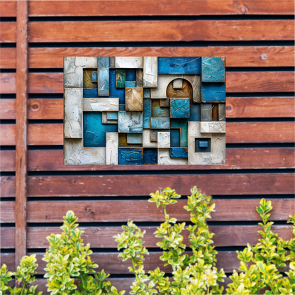 Moderne abstracte compositie in blauw en bruin tuinposter