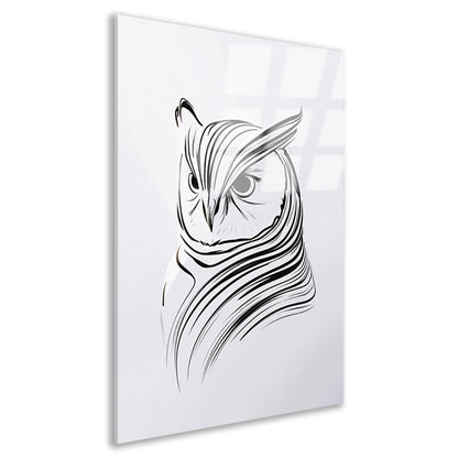 Minimalistische zwart-witte uil lijntekening acrylglas
