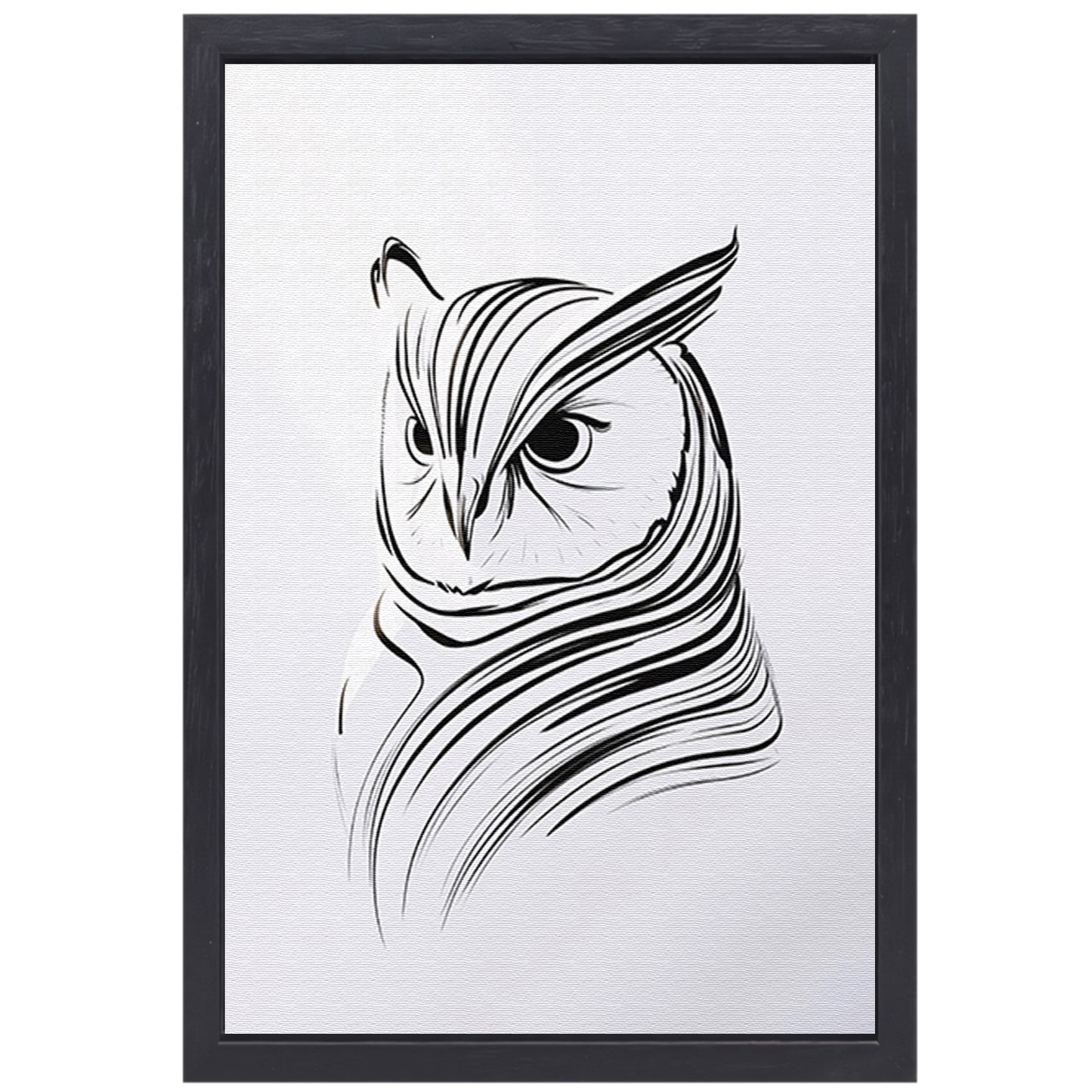 Minimalistische zwart-witte uil lijntekening canvas met baklijst