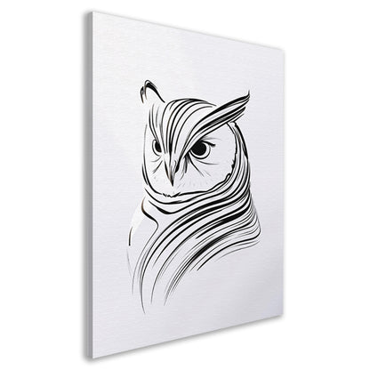 Minimalistische zwart-witte uil lijntekening canvas