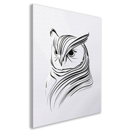 Minimalistische zwart-witte uil lijntekening canvas