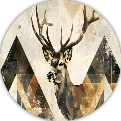Geometrisch Hert in Sepia en Crème Tinten aluminium muurcirkel