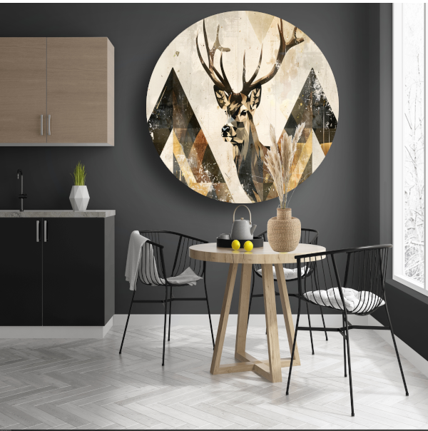 Geometrisch Hert in Sepia en Crème Tinten forex muurcirkel