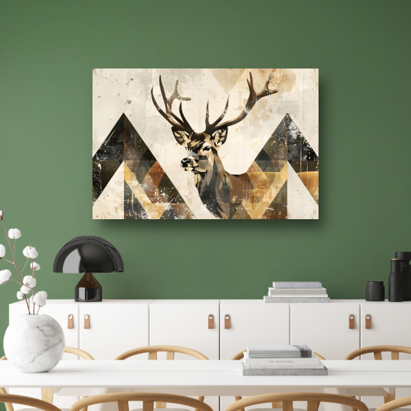 Geometrisch Hert in Sepia en Crème Tinten canvas met baklijst