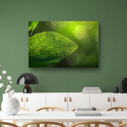 Gedetailleerde close-up van een groen blad poster
