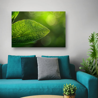 Gedetailleerde close-up van een groen blad poster