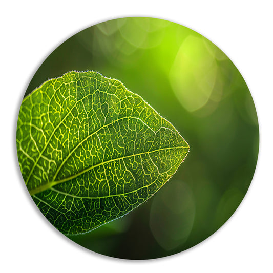 Gedetailleerde close-up van een groen blad forex muurcirkel