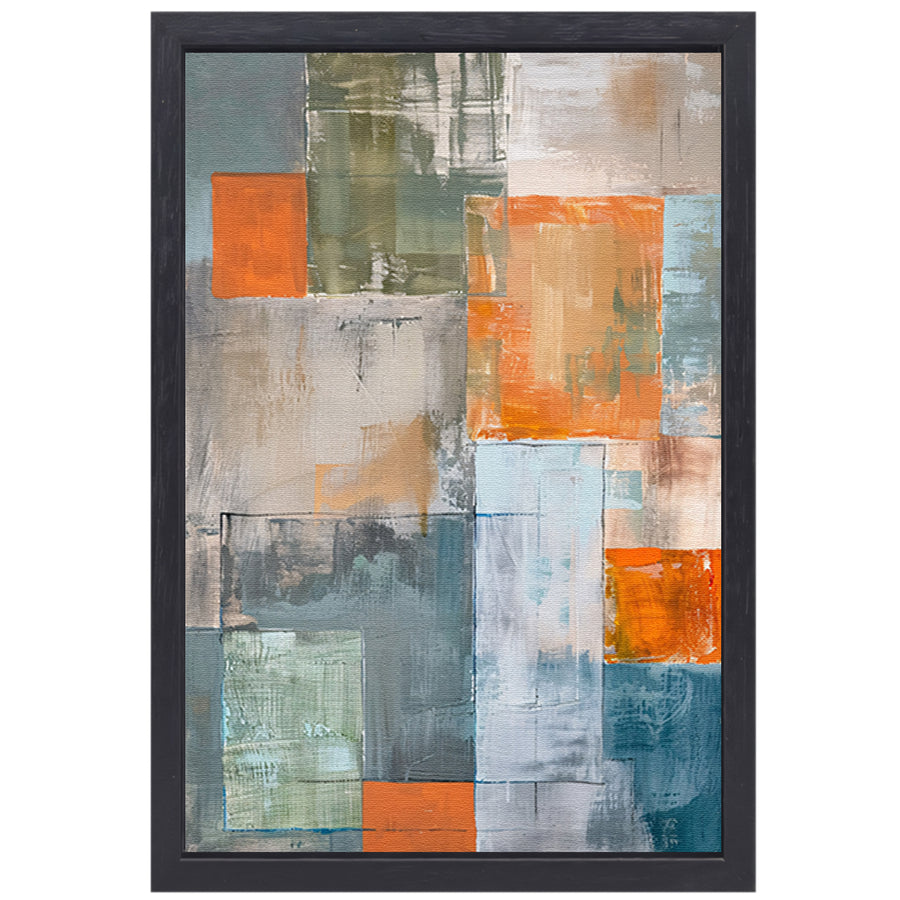 Abstract geometrisch schilderij met kleurblokken canvas met baklijst