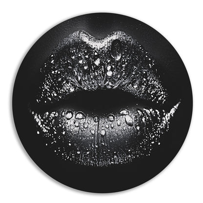 Close-up van glinsterende lippen in zwart en wit forex muurcirkel