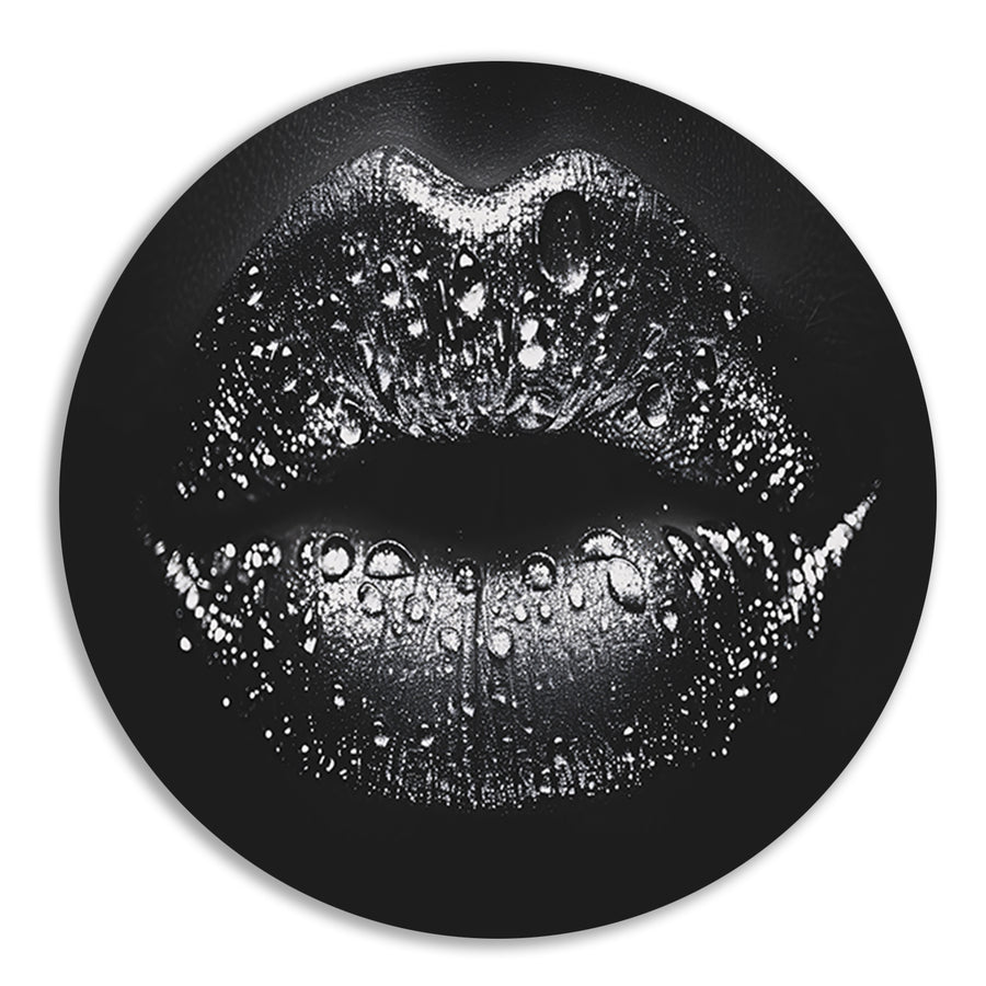 Close-up van glinsterende lippen in zwart en wit forex muurcirkel