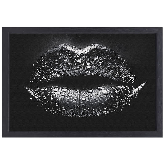 Close-up van glinsterende lippen in zwart en wit canvas met baklijst