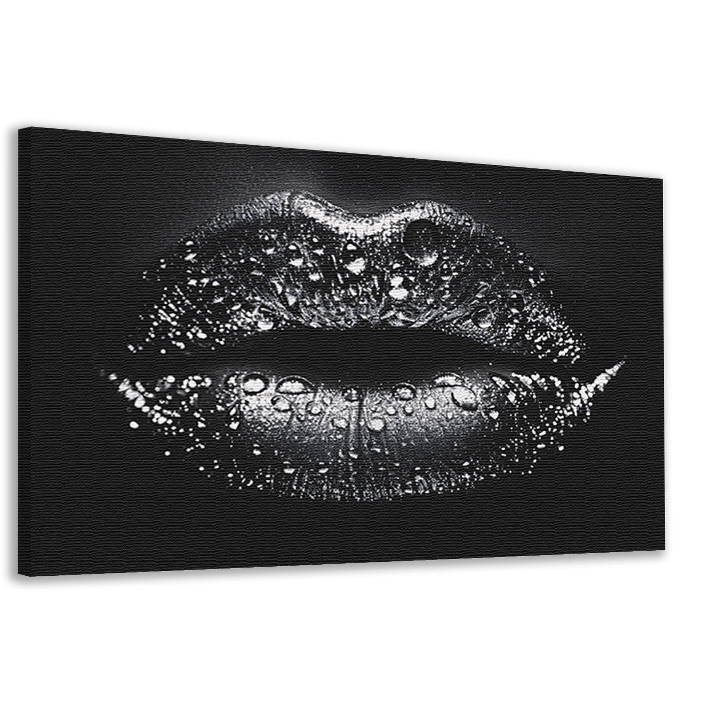 Close-up van glinsterende lippen in zwart en wit canvas