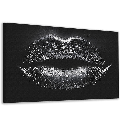 Close-up van glinsterende lippen in zwart en wit canvas
