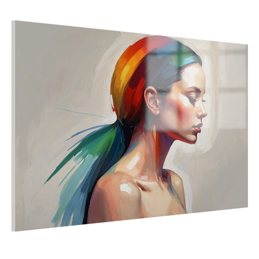 Kleurrijke harmonie in modern portret acrylglas