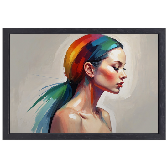 Kleurrijke harmonie in modern portret canvas met baklijst