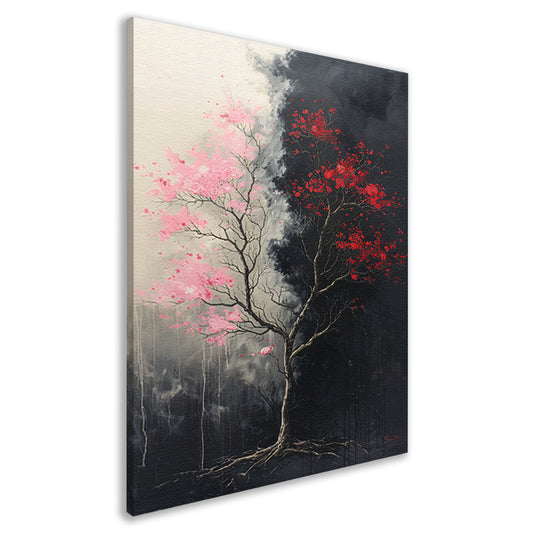 Abstract  van boom met roze en rode bladeren canvas