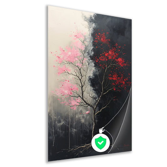 Abstract  van boom met roze en rode bladeren poster
