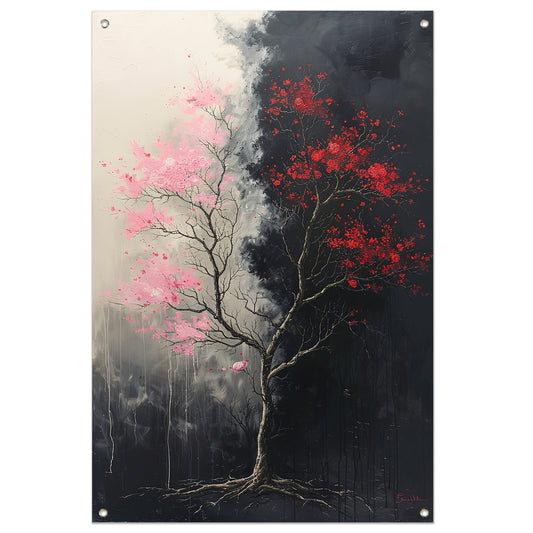 Abstract  van boom met roze en rode bladeren tuinposter