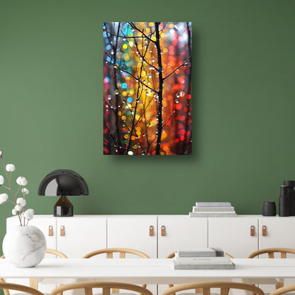 Glinsterende dauwdruppels op Kleurrijk takken canvas met baklijst