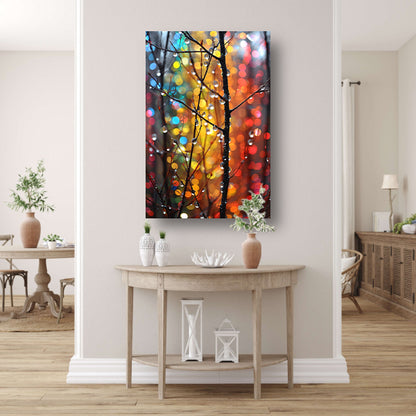 Glinsterende dauwdruppels op Kleurrijk takken canvas met baklijst