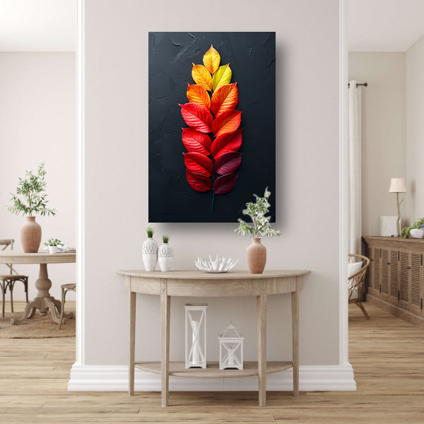 Kleurrijk Herfstbladeren op Donkere Achtergrond canvas met baklijst