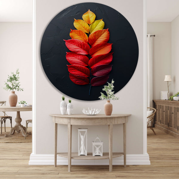 Kleurrijk Herfstbladeren op Donkere Achtergrond forex muurcirkel