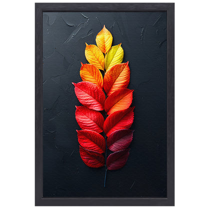 Kleurrijk Herfstbladeren op Donkere Achtergrond canvas met baklijst