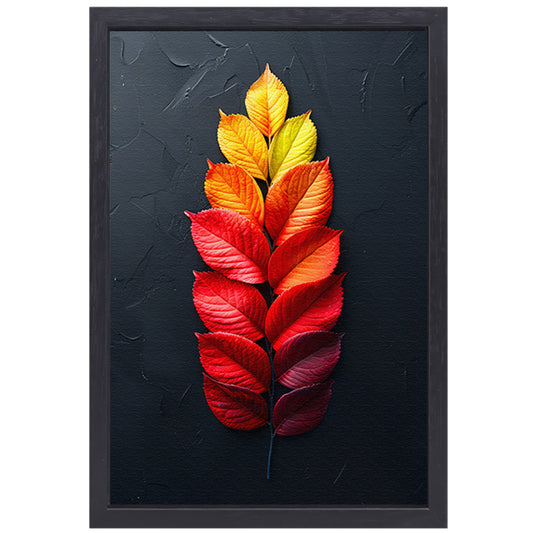 Kleurrijk Herfstbladeren op Donkere Achtergrond canvas met baklijst