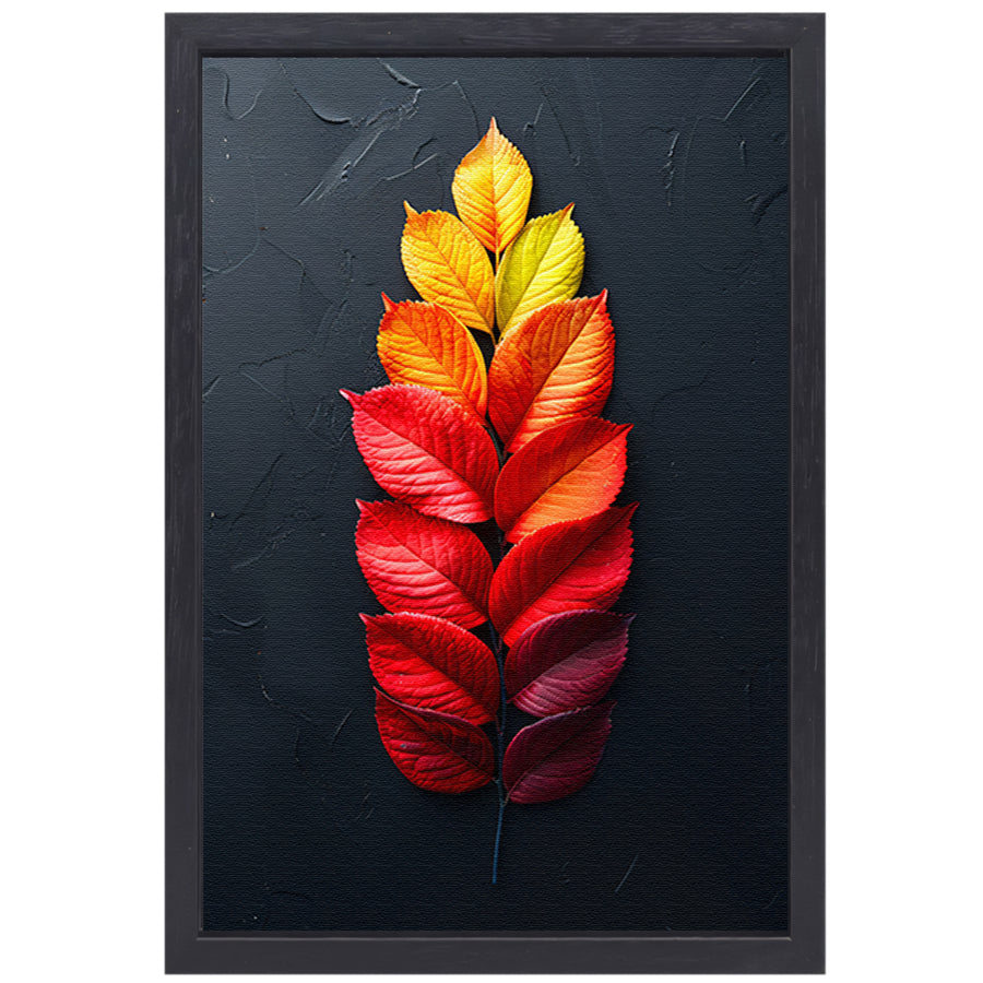 Kleurrijk Herfstbladeren op Donkere Achtergrond canvas met baklijst
