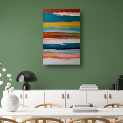 Abstracte horizon in rood, geel en blauw canvas