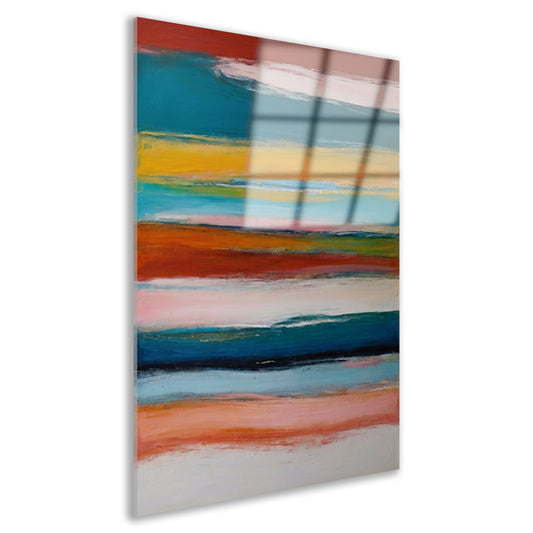 Abstracte horizon in rood, geel en blauw acrylglas