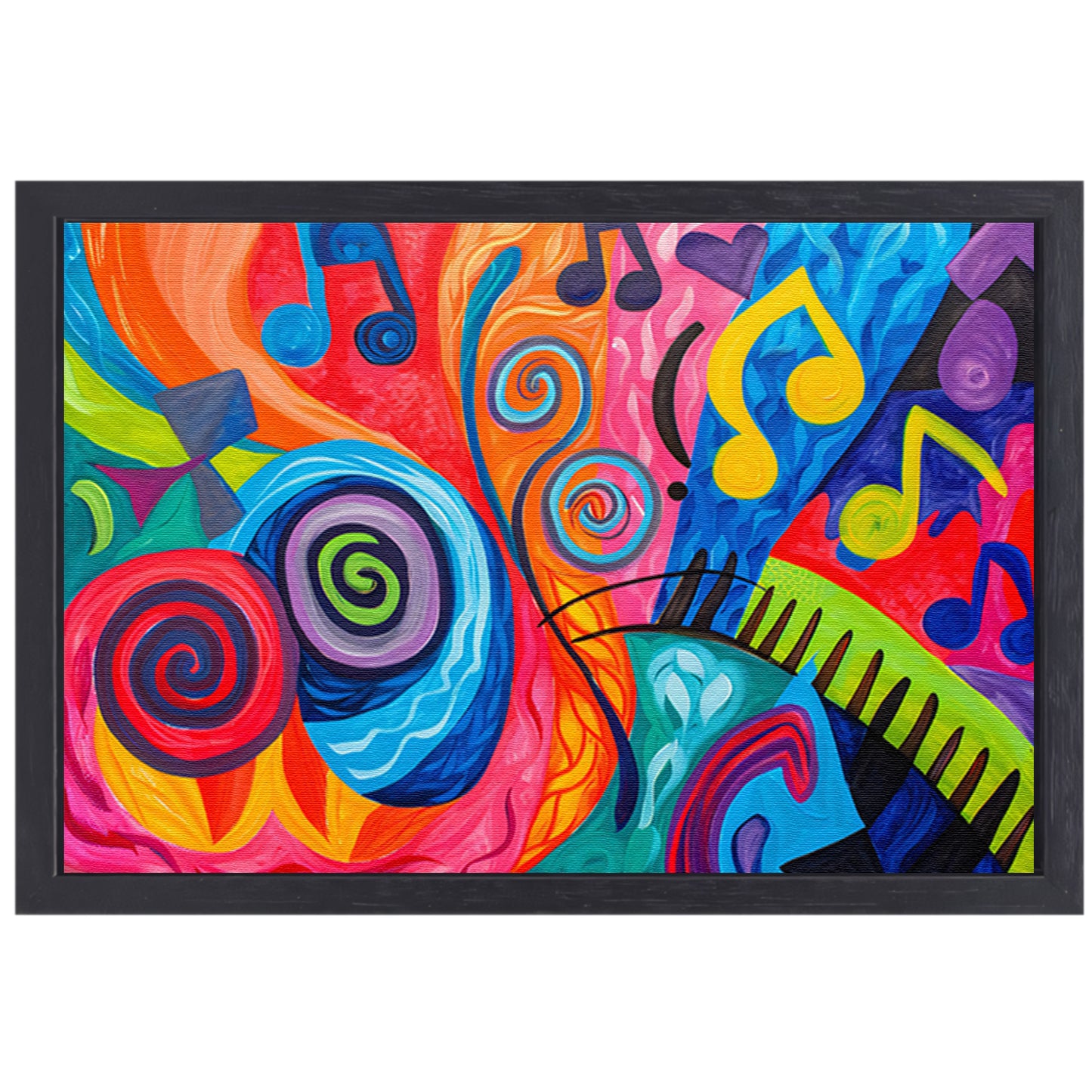 Kleurrijke abstracte kunst met muzieknoten canvas met baklijst