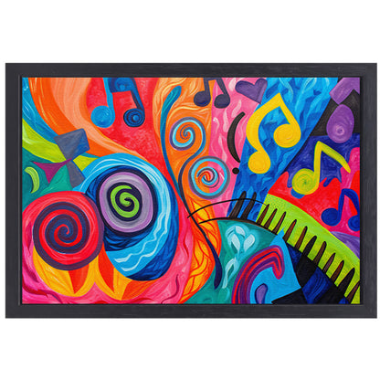 Kleurrijke abstracte kunst met muzieknoten canvas met baklijst