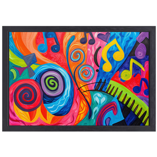 Kleurrijke abstracte kunst met muzieknoten canvas met baklijst