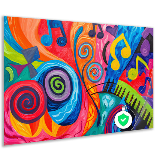 Kleurrijke abstracte kunst met muzieknoten poster