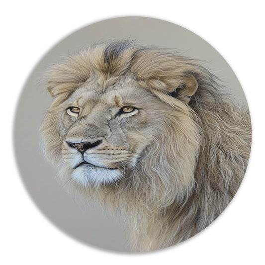 Realistisch portret van een majestueuze leeuw aluminium muurcirkel