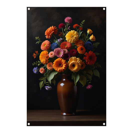 Kleurrijke Bloemenpracht in Donkere Vaas tuinposter