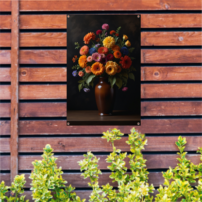 Kleurrijke Bloemenpracht in Donkere Vaas tuinposter