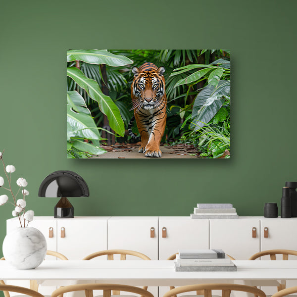 Realistisch schilderij van tijger in jungle canvas met baklijst